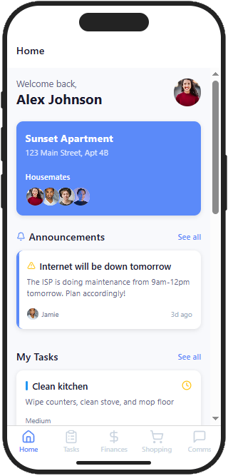 HomeCo app dashboard